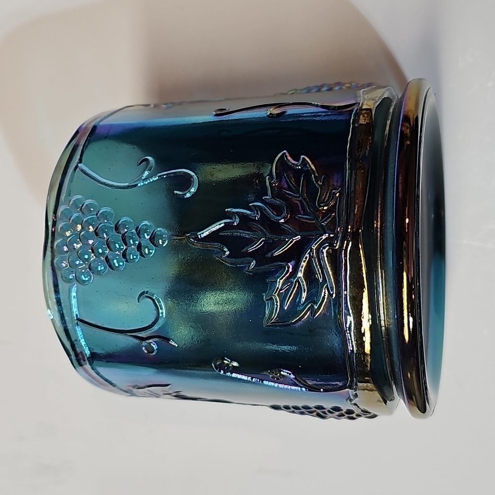 Vintage Indiana Glass Blue Carnival Glass "Harvest Grape" Jar Canister w/ Lid - Picture 15 of 16